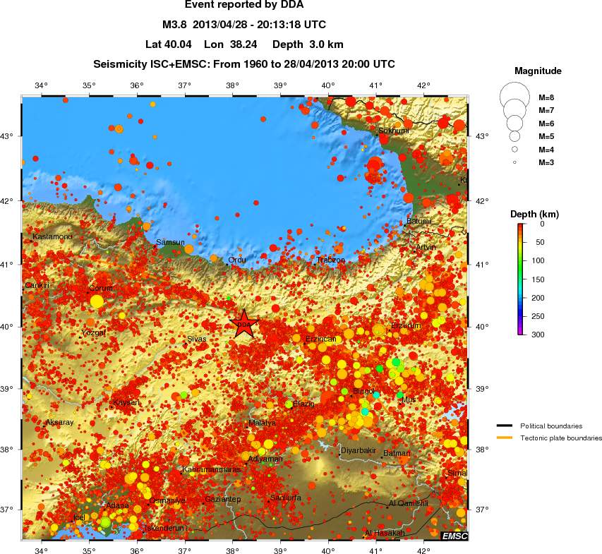 regional depth historical seismicity