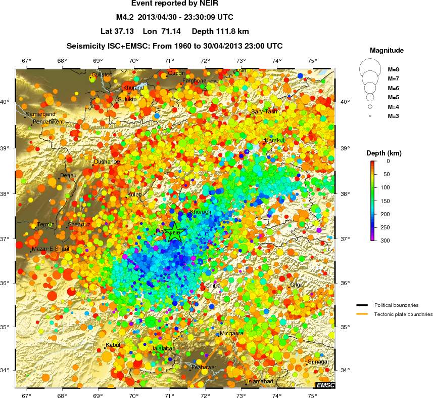 regional depth historical seismicity