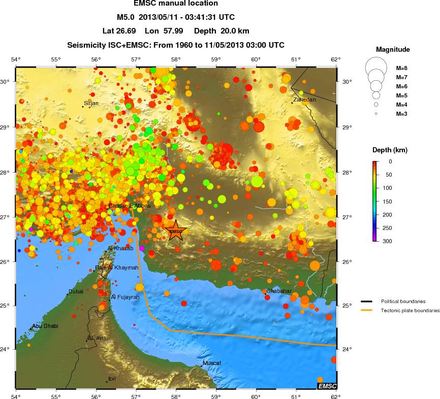 regional depth historical seismicity