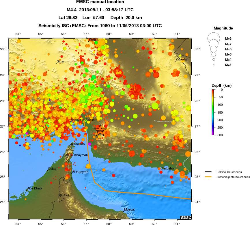 regional depth historical seismicity