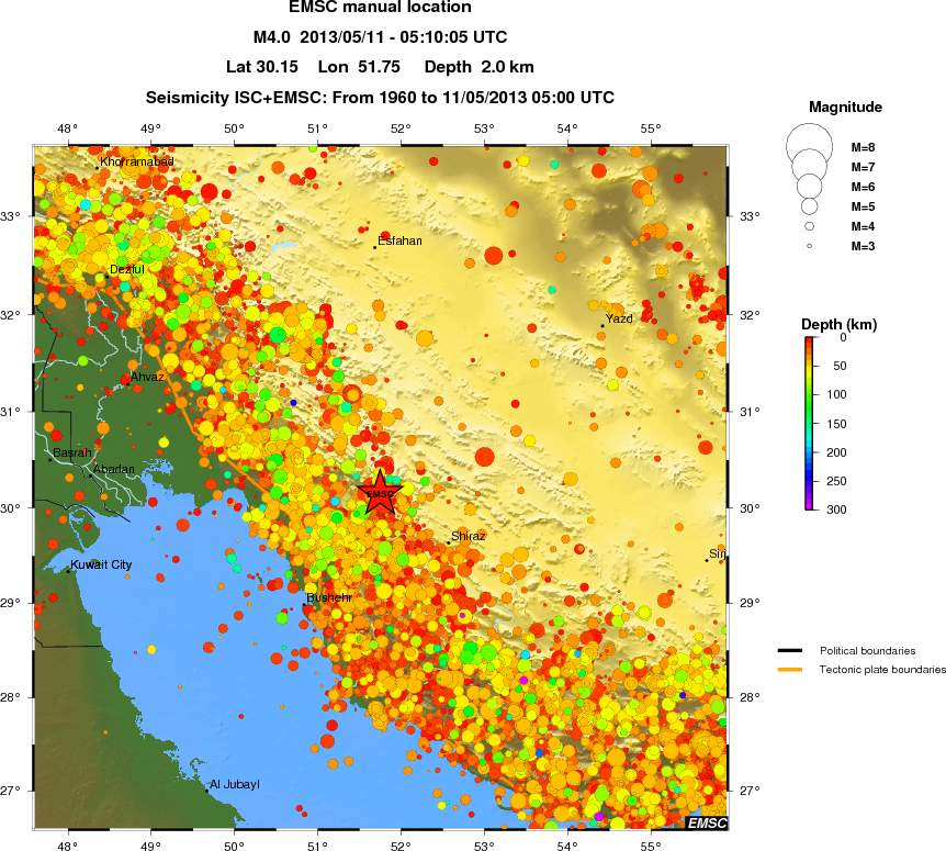 regional depth historical seismicity