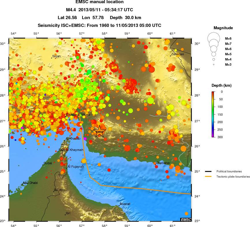 regional depth historical seismicity