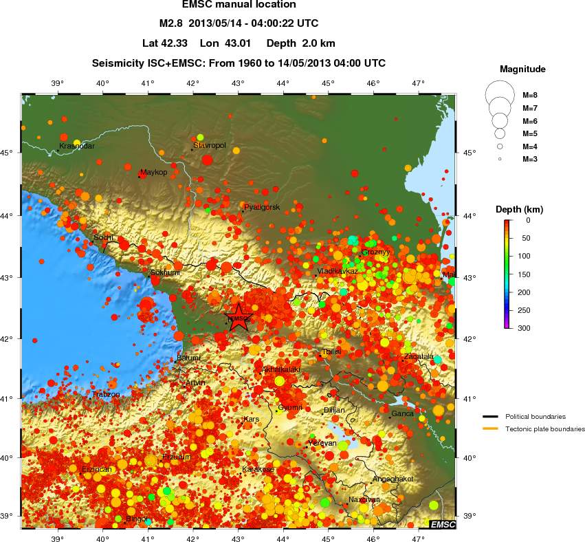regional depth historical seismicity