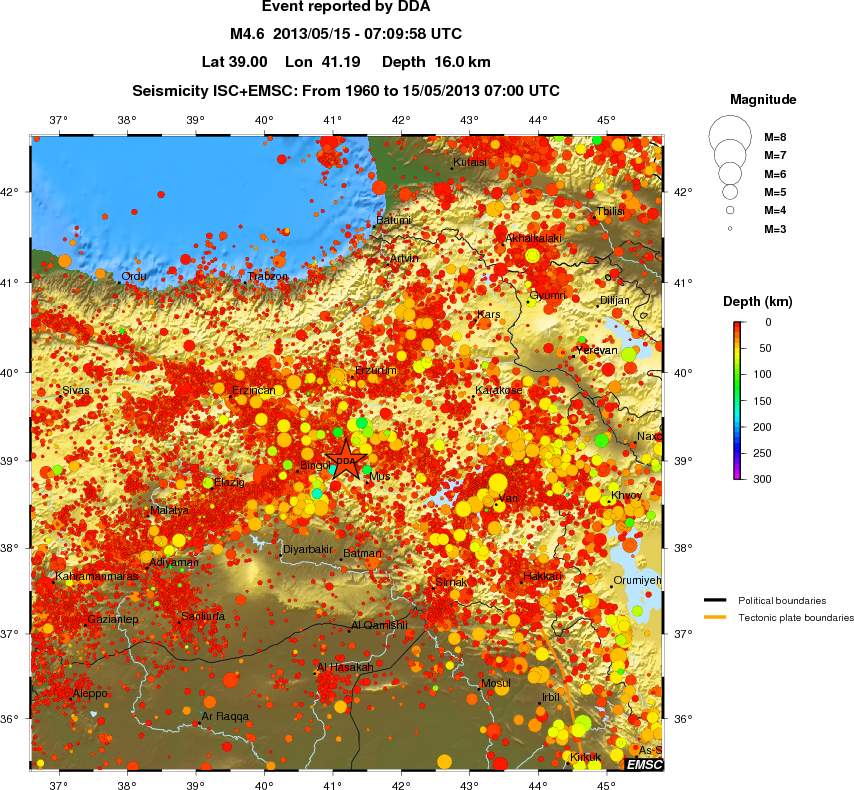 regional depth historical seismicity