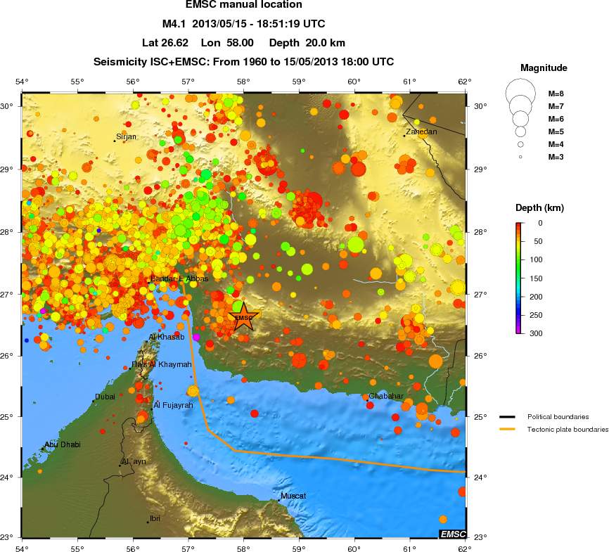 regional depth historical seismicity
