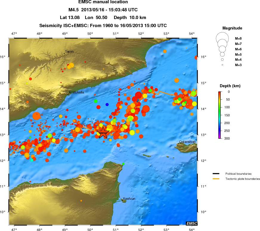 regional depth historical seismicity