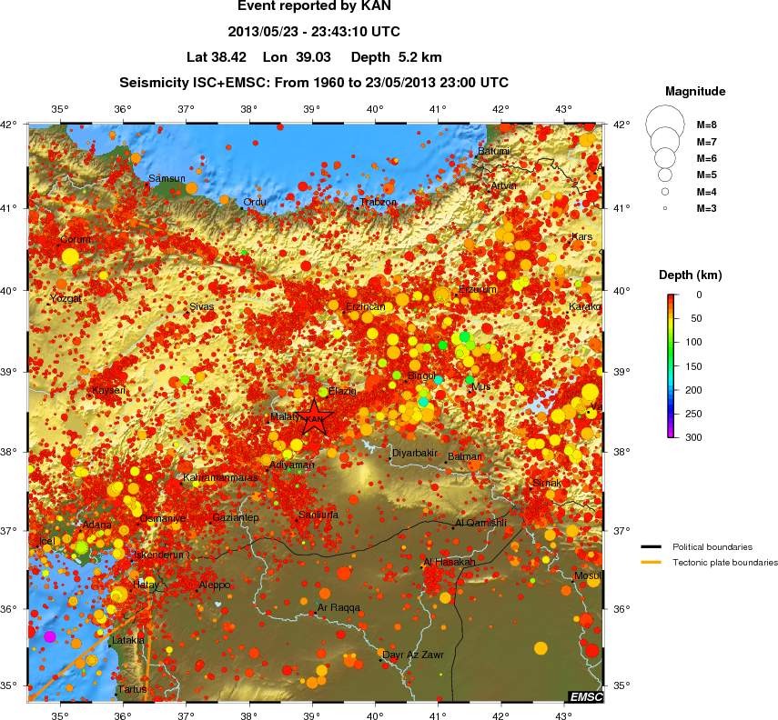 regional depth historical seismicity