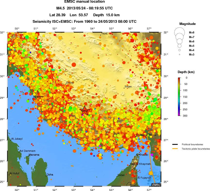 regional depth historical seismicity