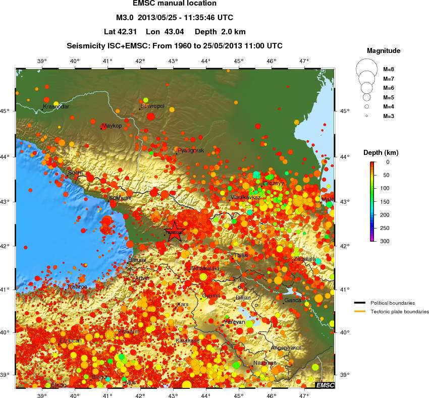 regional depth historical seismicity