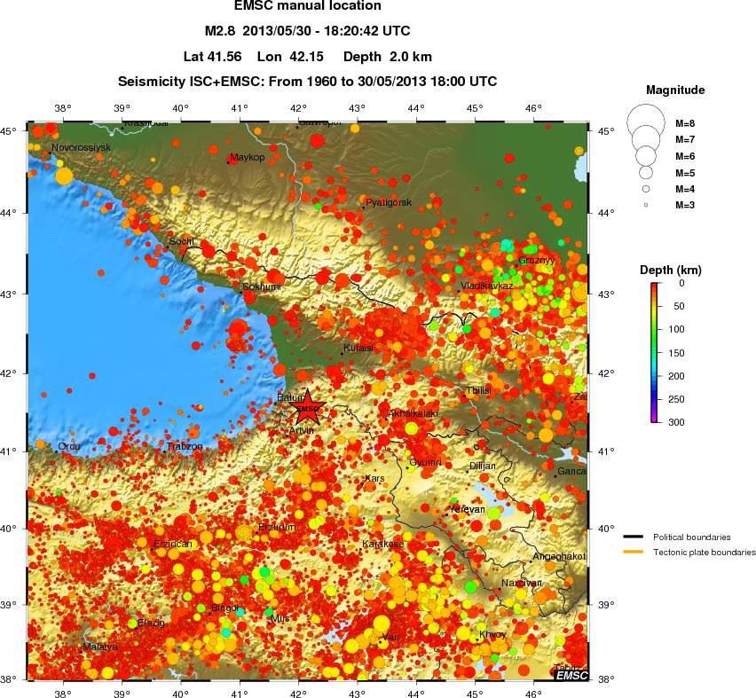 regional depth historical seismicity