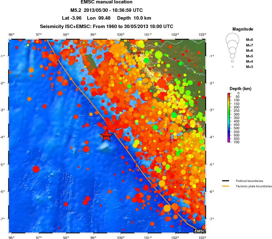 regional depth historical seismicity