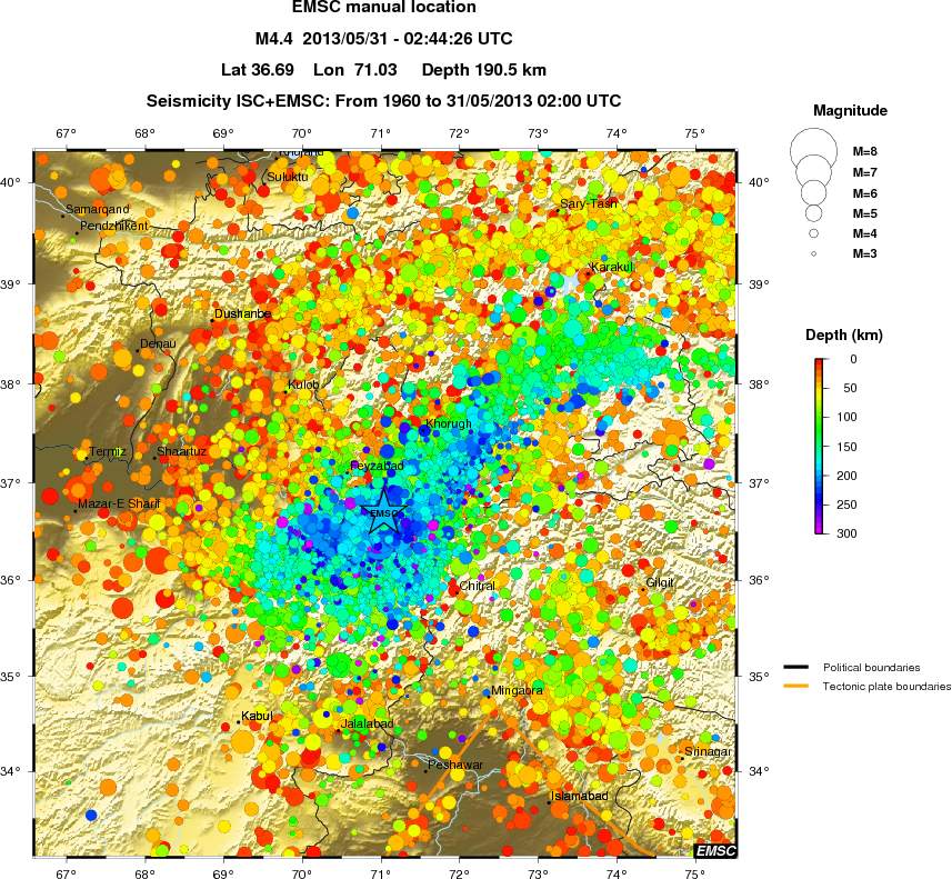 regional depth historical seismicity