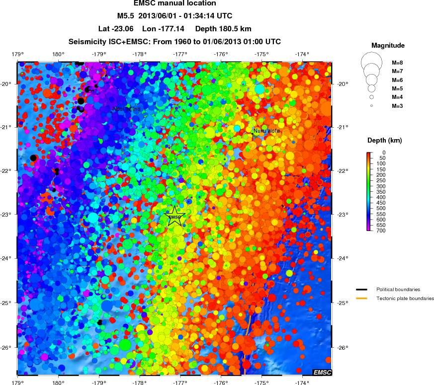 regional depth historical seismicity