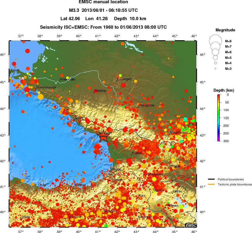 regional depth historical seismicity
