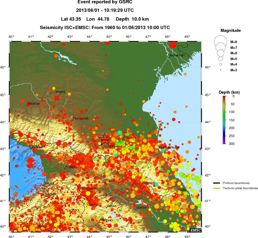regional depth historical seismicity