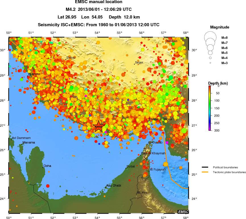 regional depth historical seismicity