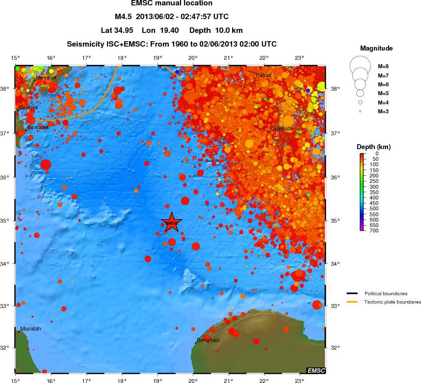 regional depth historical seismicity