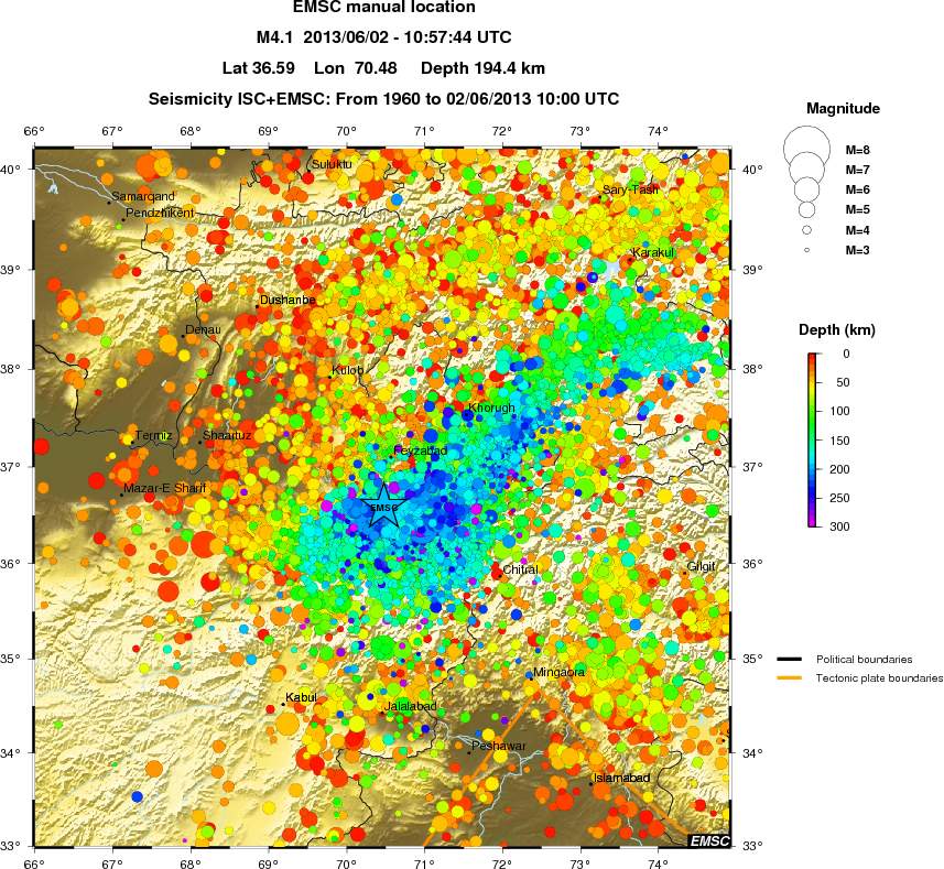 regional depth historical seismicity