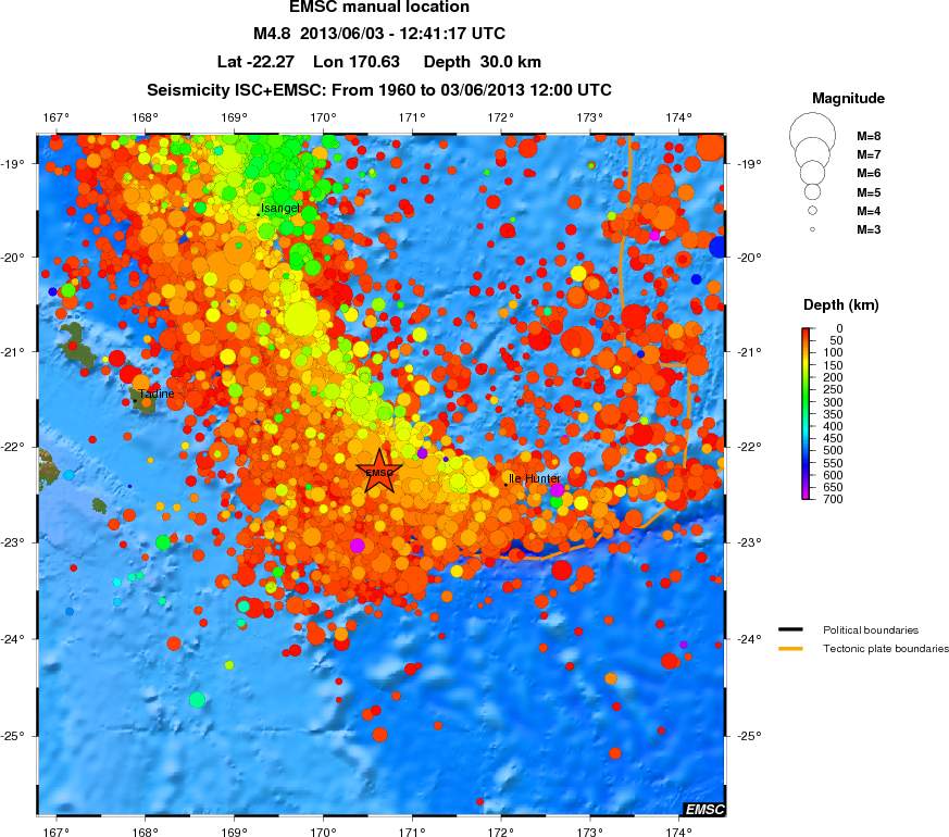 regional depth historical seismicity