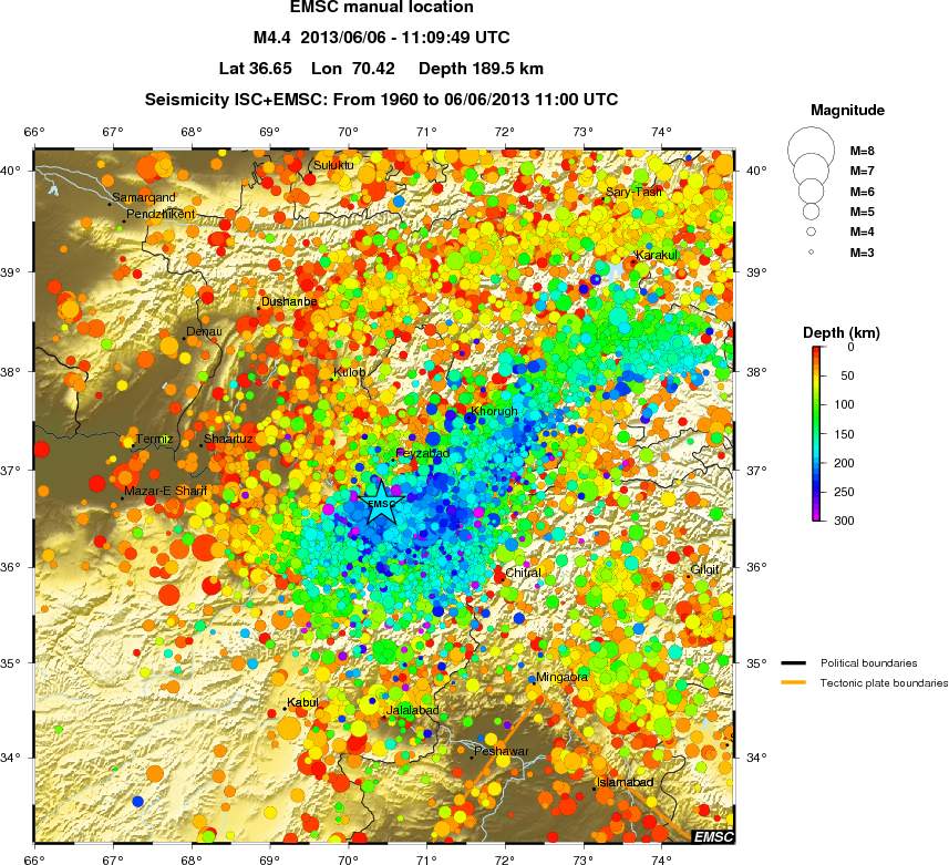 regional depth historical seismicity