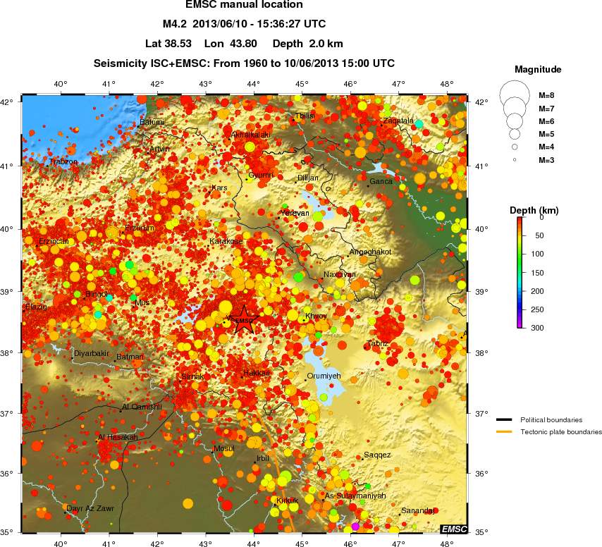regional depth historical seismicity