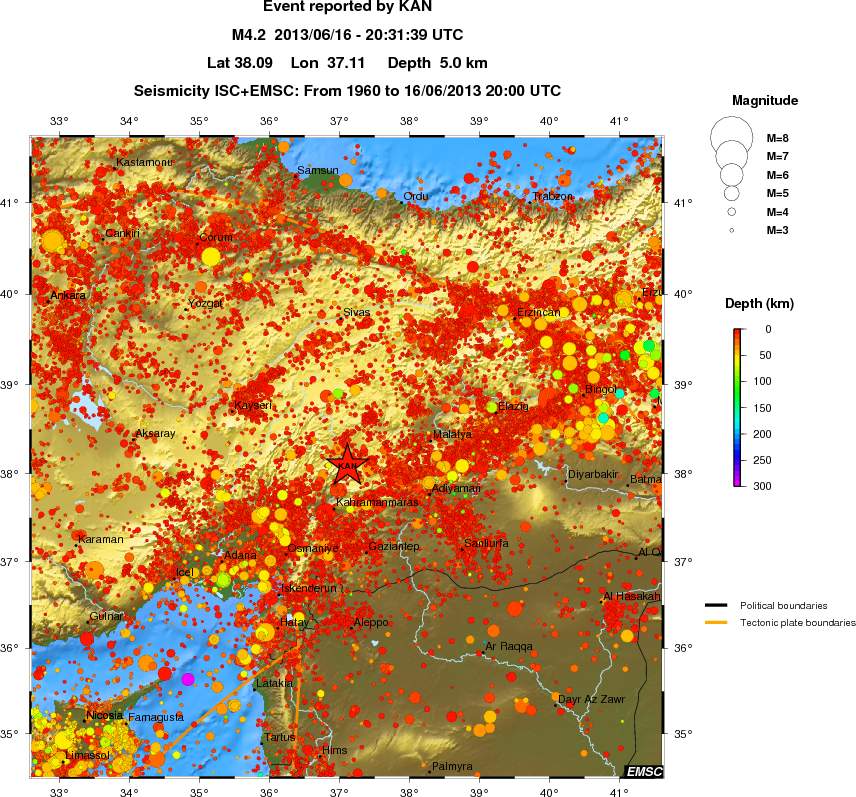 regional depth historical seismicity
