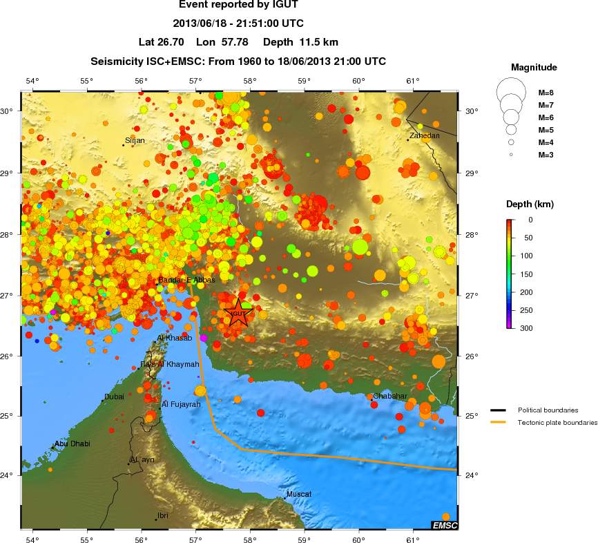 regional depth historical seismicity