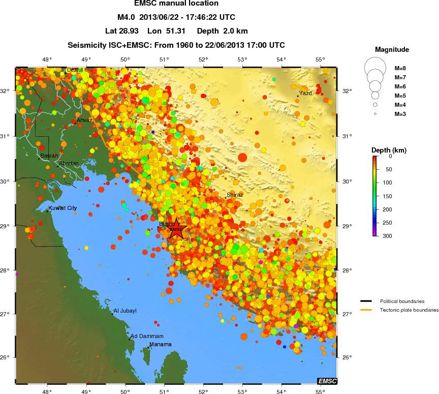 regional depth historical seismicity