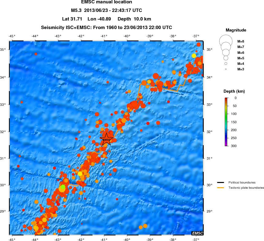 regional depth historical seismicity