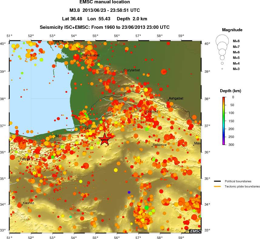 regional depth historical seismicity