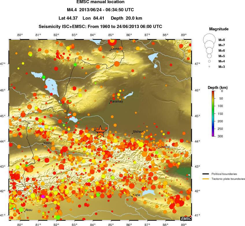 regional depth historical seismicity