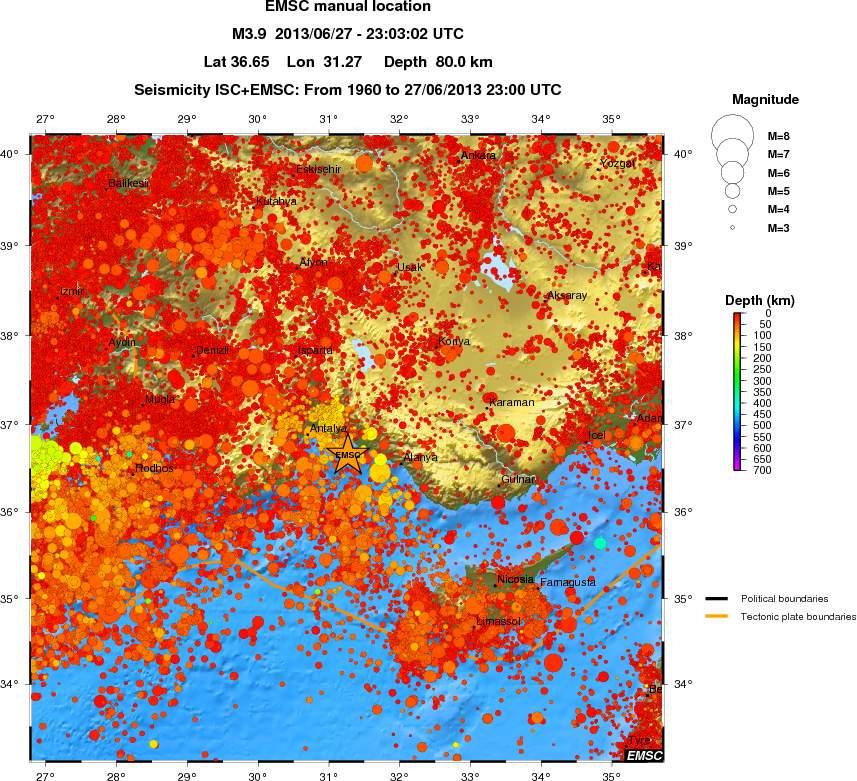 regional depth historical seismicity