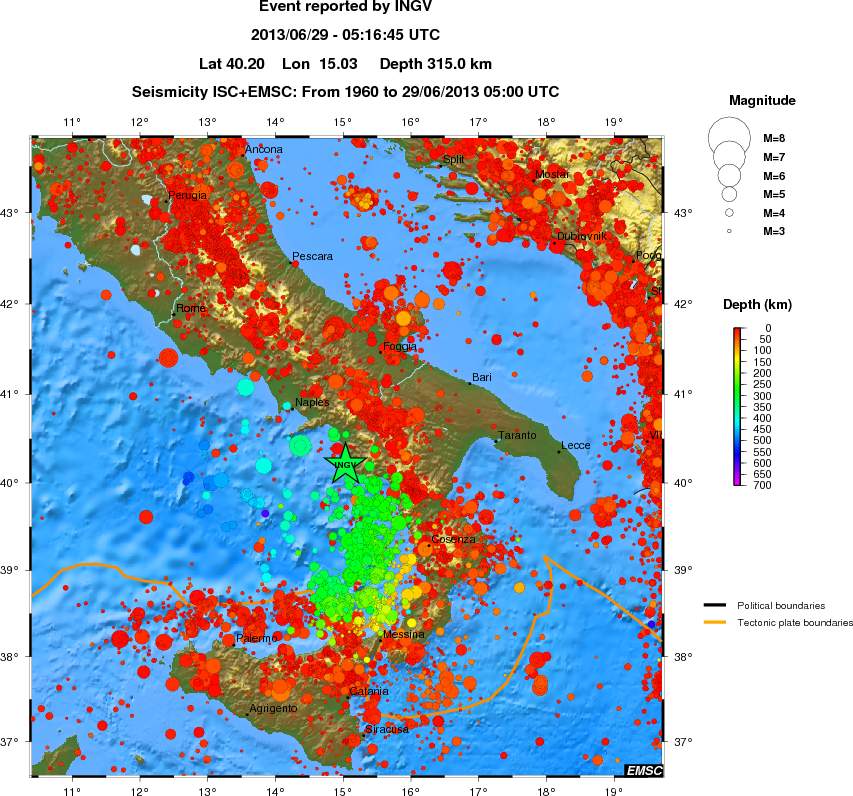 regional depth historical seismicity