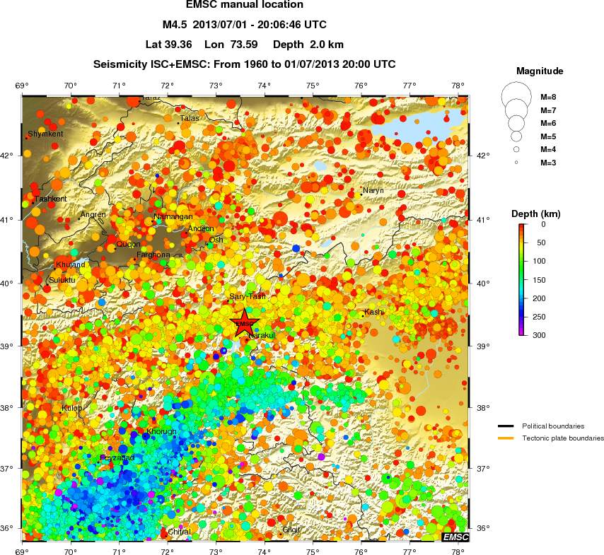 regional depth historical seismicity