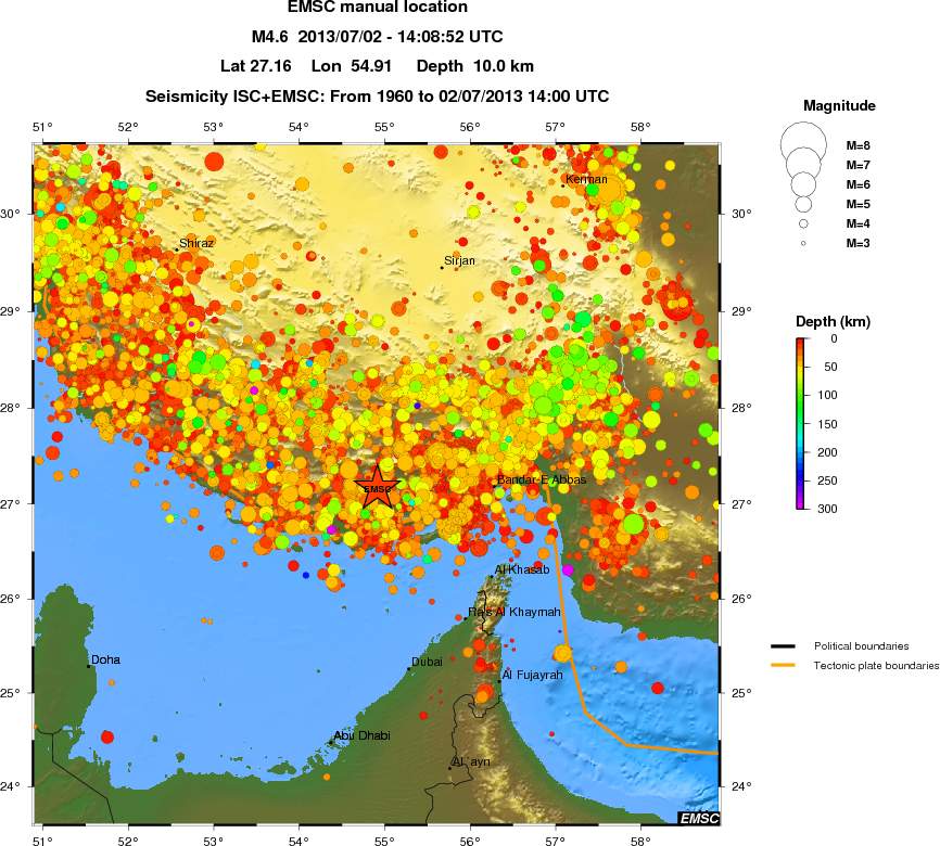 regional depth historical seismicity