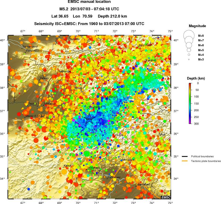 regional depth historical seismicity