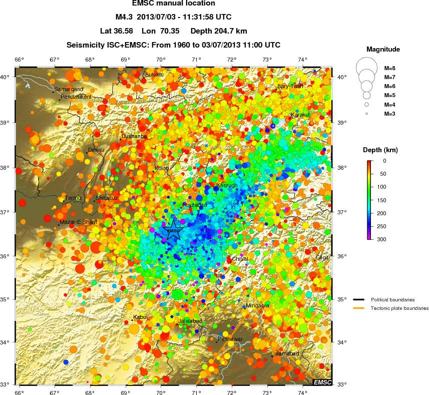 regional depth historical seismicity