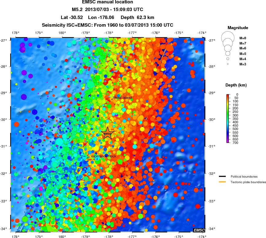 regional depth historical seismicity