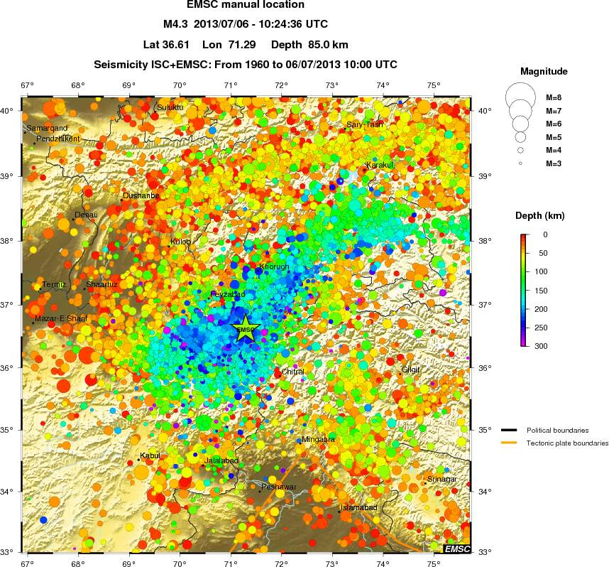 regional depth historical seismicity