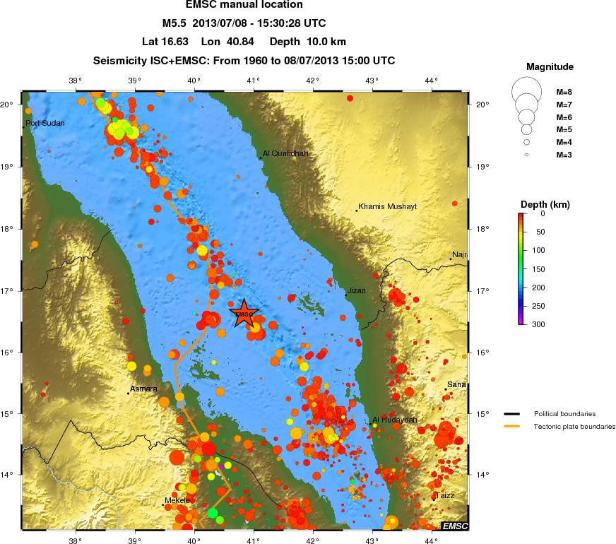 regional depth historical seismicity