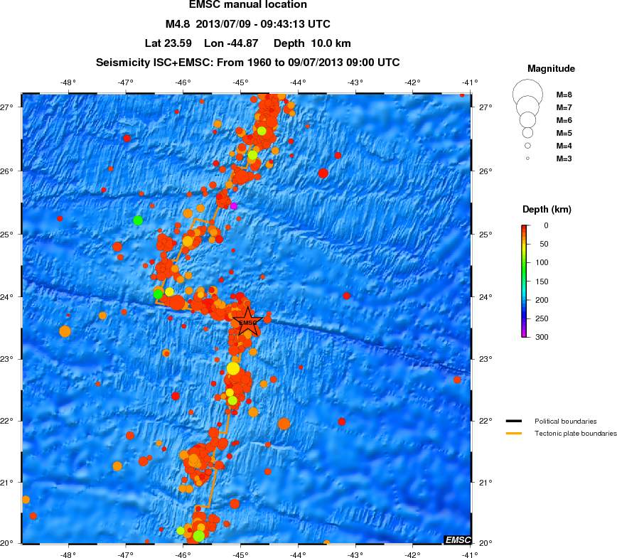 regional depth historical seismicity