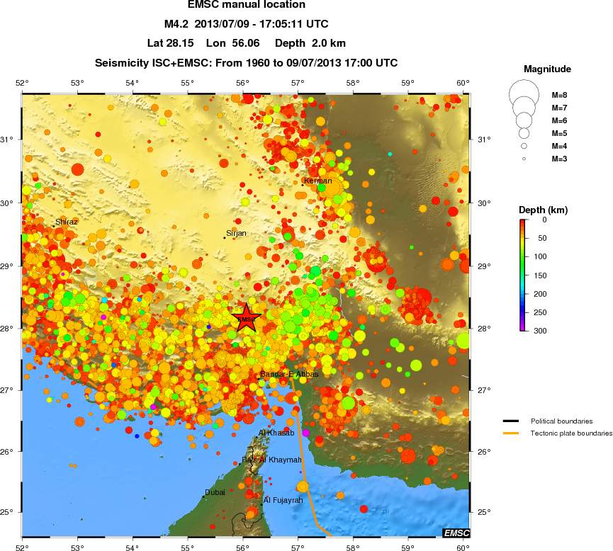 regional depth historical seismicity