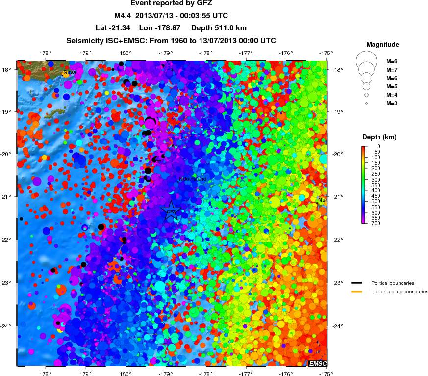 regional depth historical seismicity