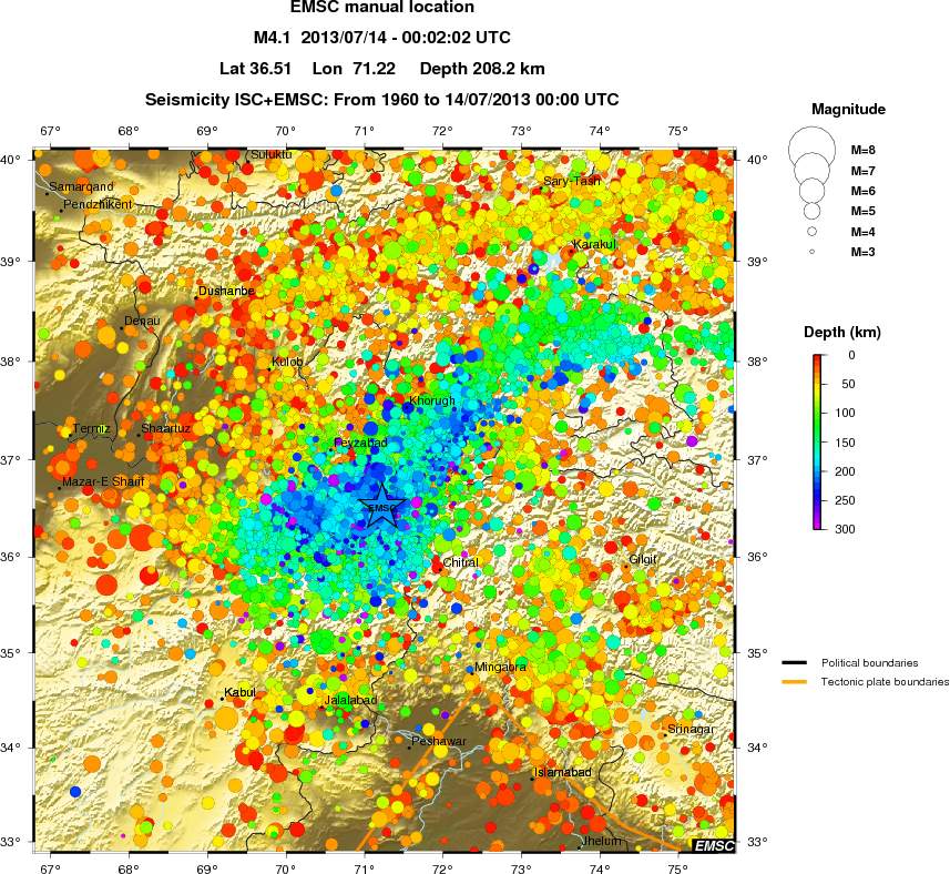 regional depth historical seismicity