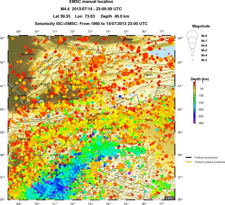 regional depth historical seismicity