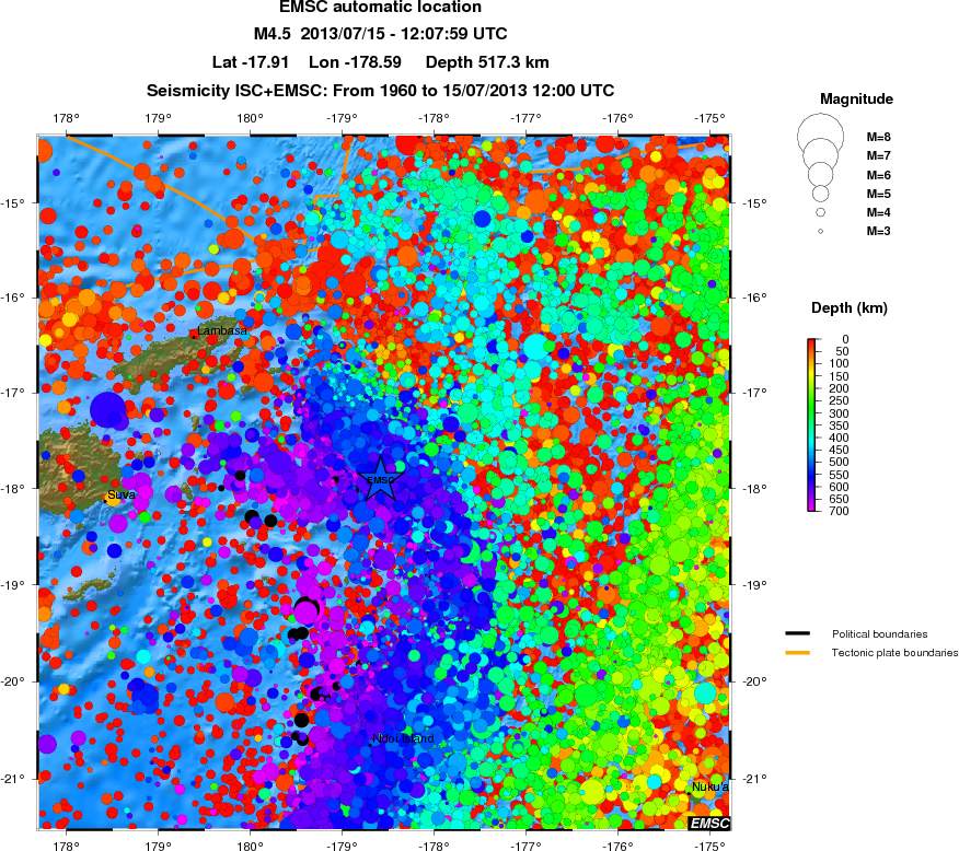 regional depth historical seismicity