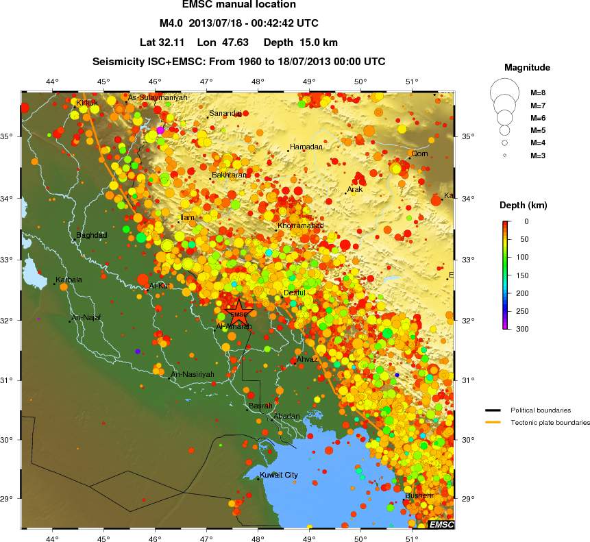 regional depth historical seismicity
