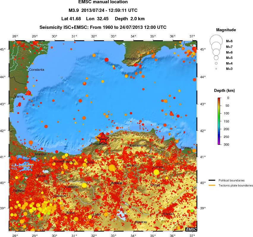 regional depth historical seismicity