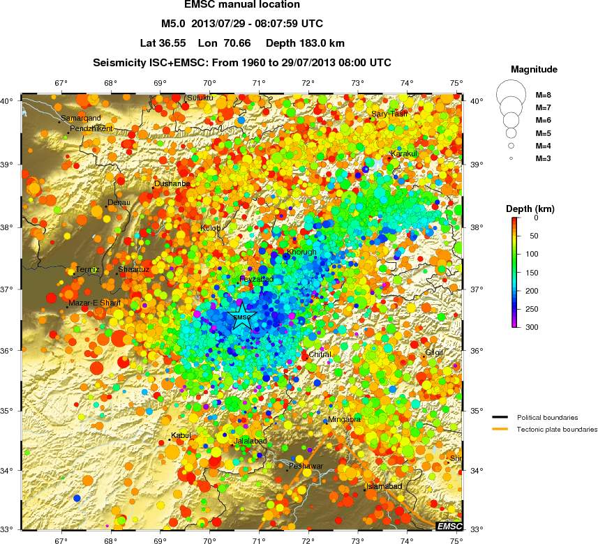 regional depth historical seismicity