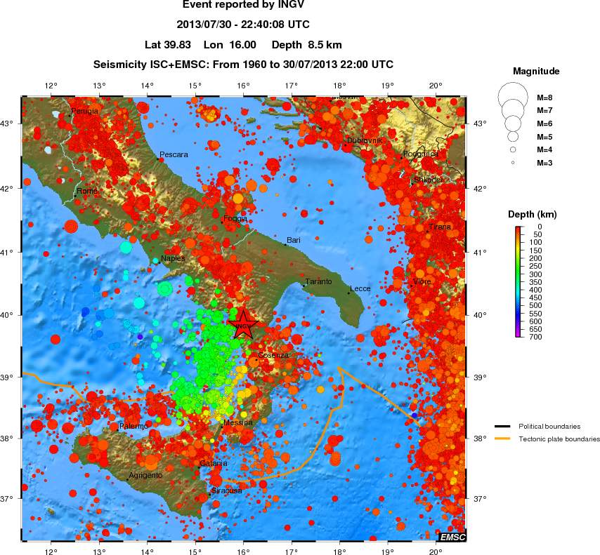regional depth historical seismicity